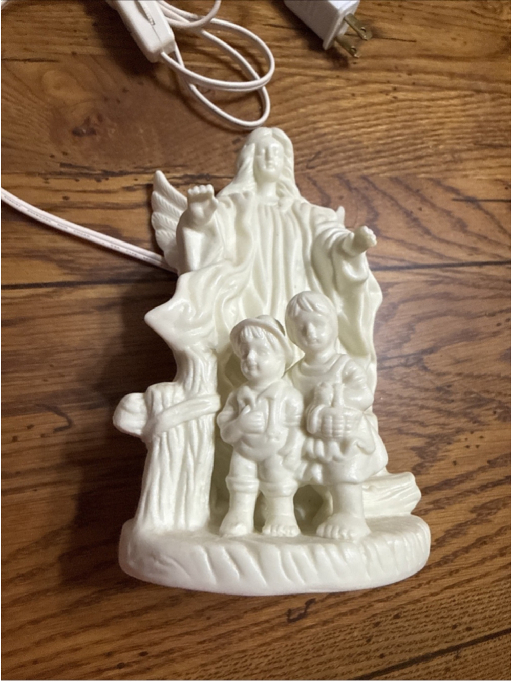 Guardian Angel & Children Lamp Night Light VTG Bisque Figurine Home Decor Accent